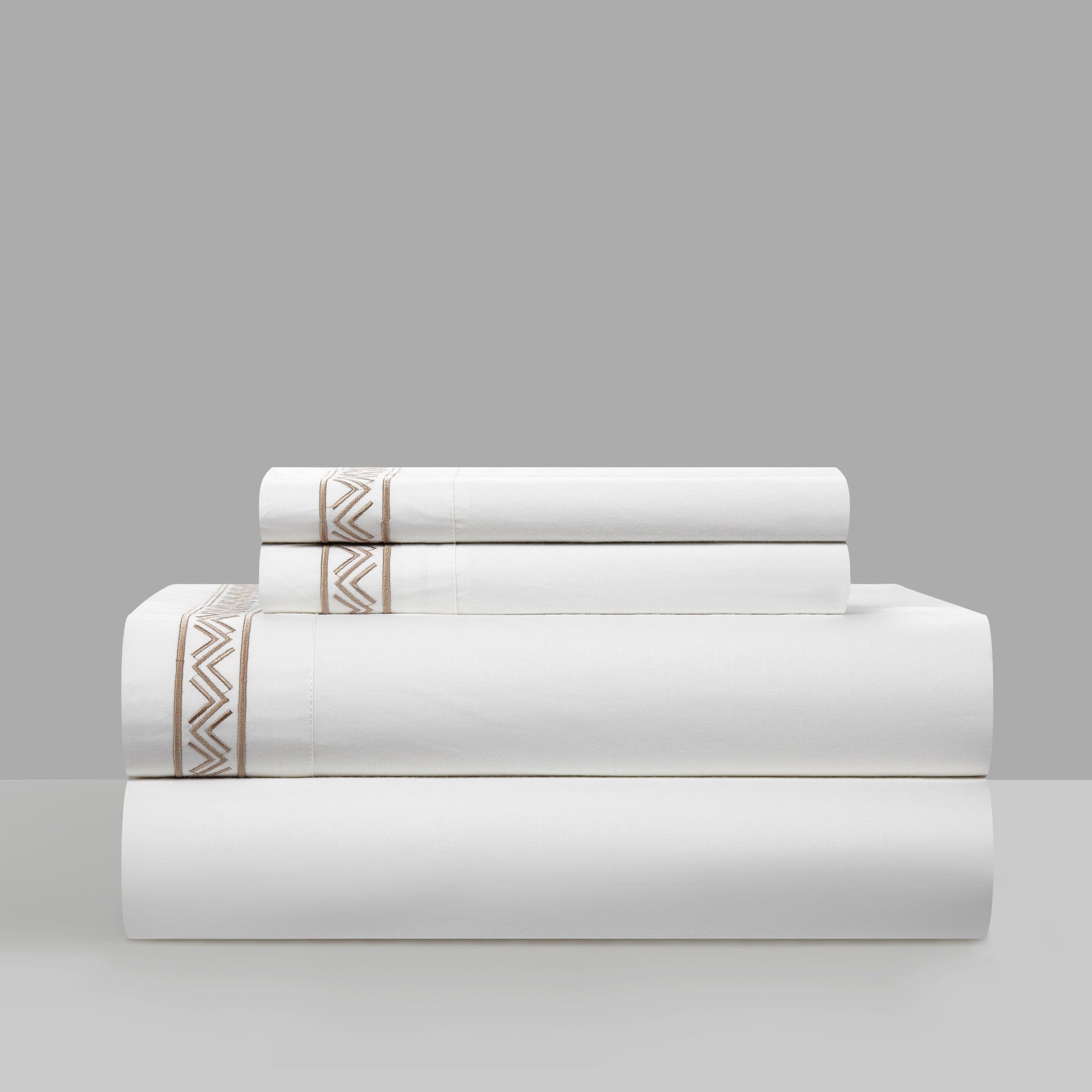 Chic Home Arden 4 Piece Embroidered Cotton Sheet Set Beige