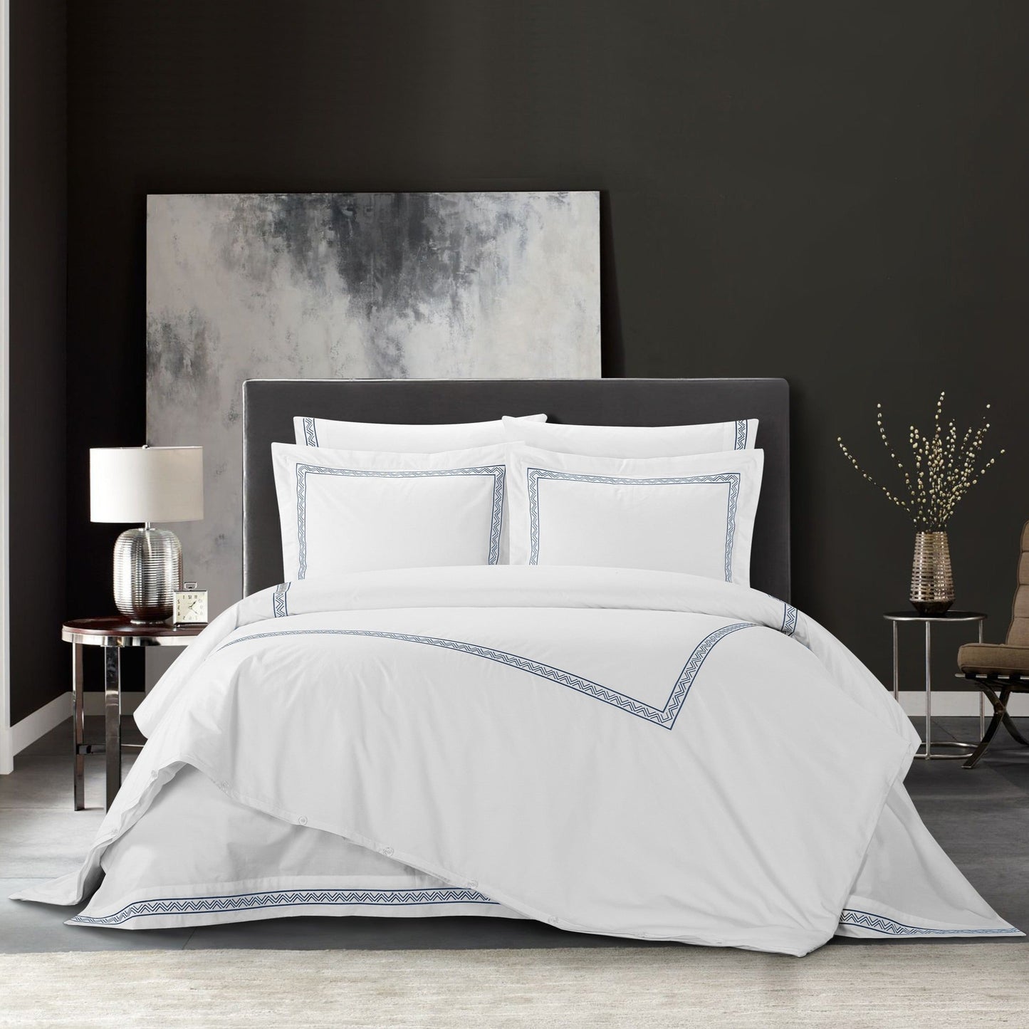 Chic Home Ella 3 Piece Cotton Duvet Cover Set-Navy