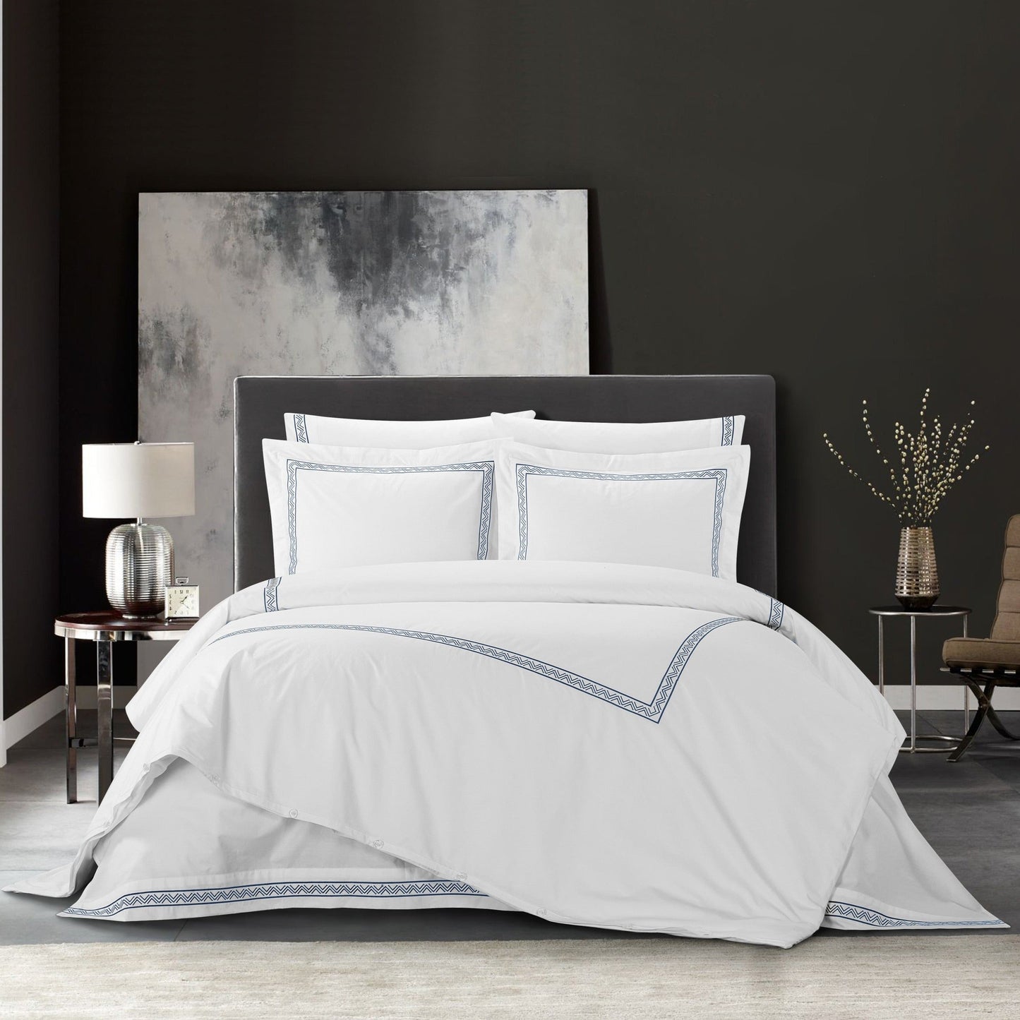 Chic Home Ella 7 Piece Cotton Duvet Cover Set-Navy