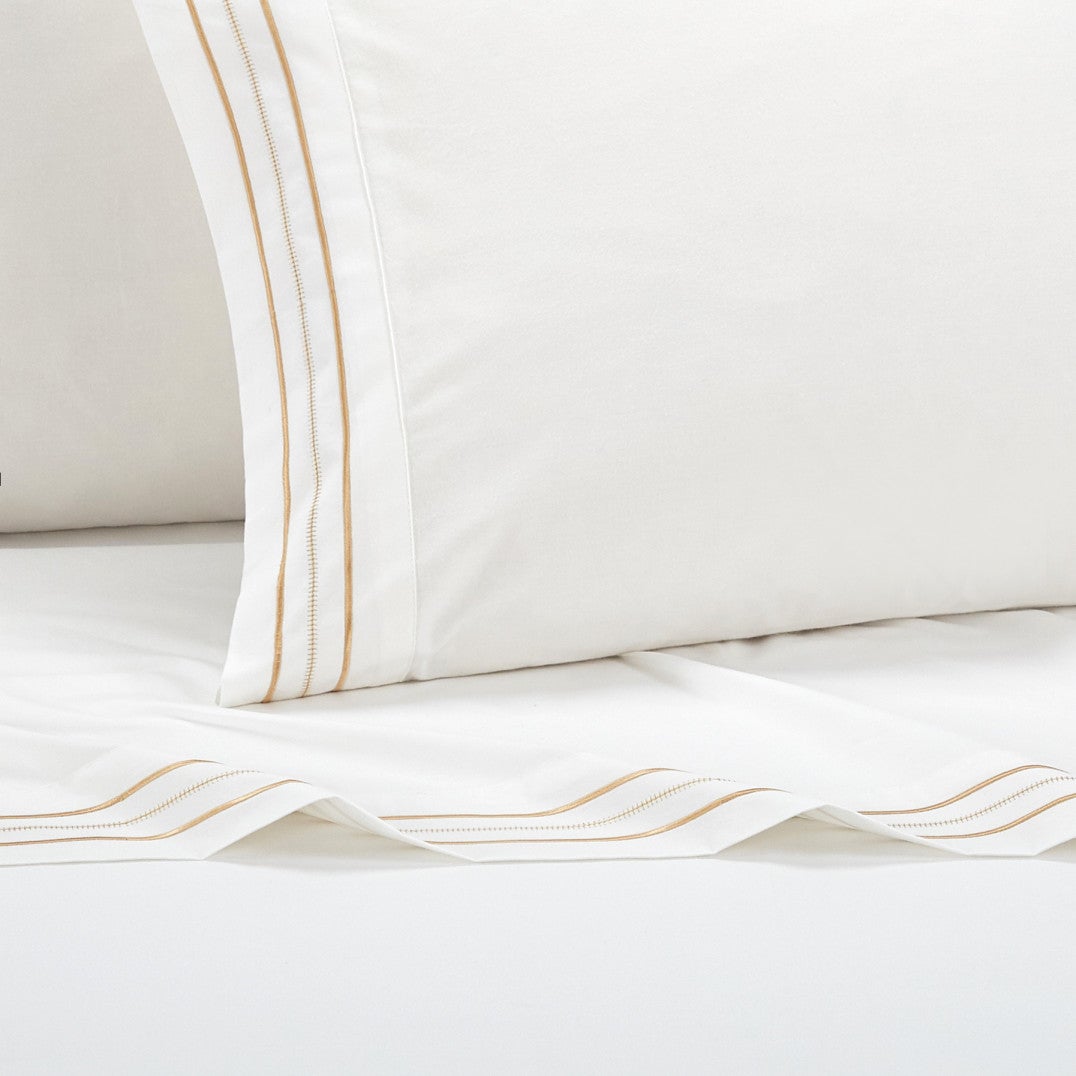 Chic Home Freya 4 Piece Embroidered Cotton Sheet Set Gold